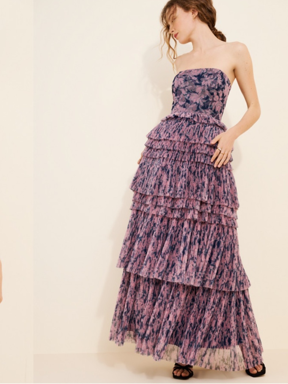 Anthro Hutch Outline Tiered Floral Ruffle Strapless Tulle Dress